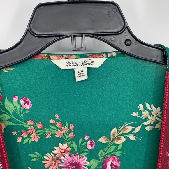Pioneer Kimono Green Floral Print Embroidered Open Front - Picture 3 of 10